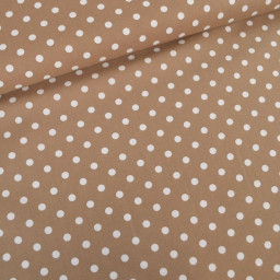 Tissu popeline coton motif Pois blancs fond Taupe - oeko tex
