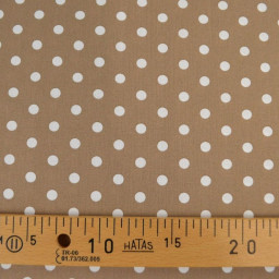 Tissu popeline coton motif Pois blancs fond Taupe - OEKO TEX