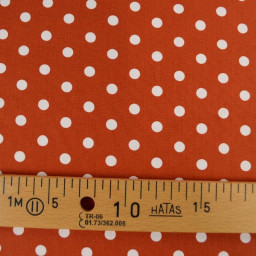 Tissu popeline coton motif Pois blancs fond Terracotta - OEKO TEX