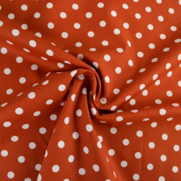 Tissu popeline coton motif Pois blancs fond Terracotta - OEKO TEX