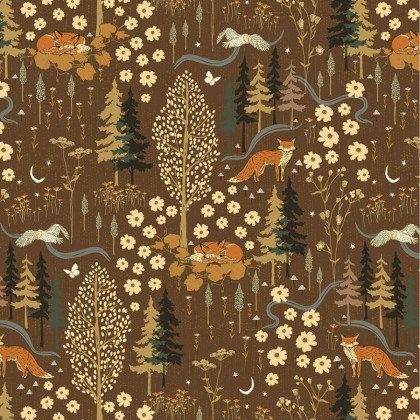 Tissu Popeline motif renards et foret Cèdre - Windham Fabric