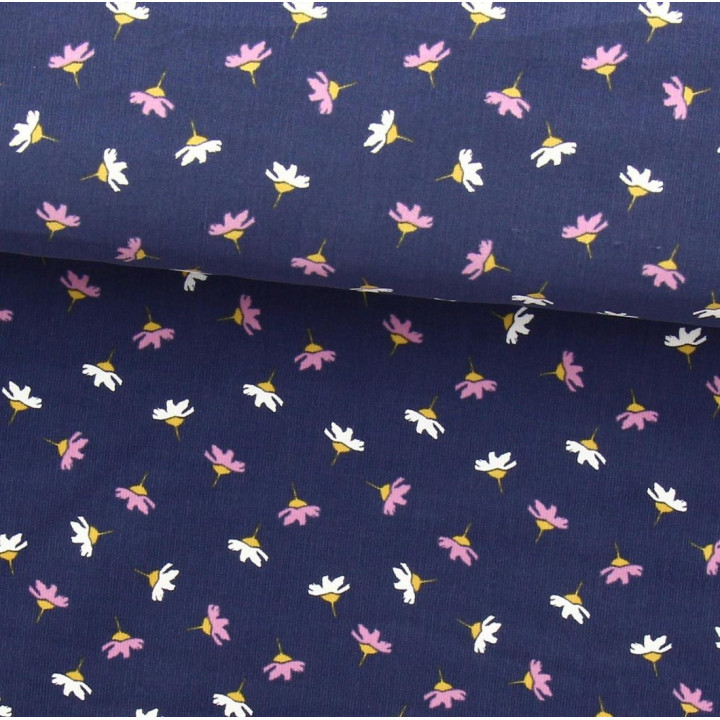 Tissu velours milleraies Erina motif fleurs fond rose - OEKO TEX