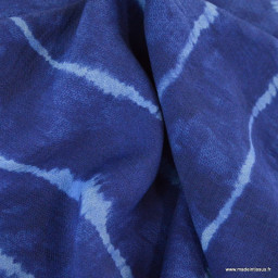 1 coupon de 1m19- Tissu viscose bleu indigo à rayures effet tie and dye