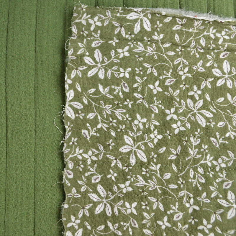 Tissu Matelassé Calico Traditionnel 100% Coton - Motif Fleuri Vert Et Blanc, 1 Yard (environ 91 Cm)