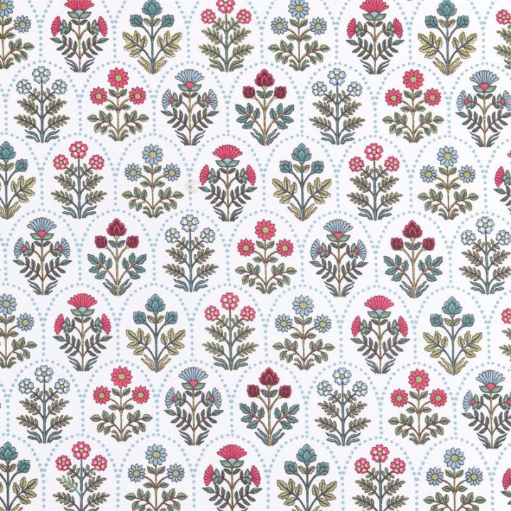 Tissu cretonne coton Saphir motifs fleurs - oeko tex