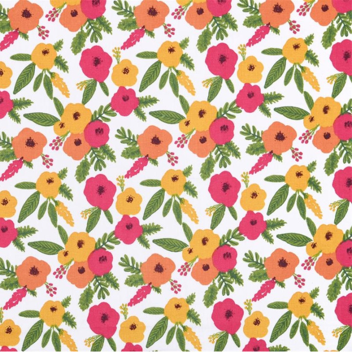 Tissu cretonne coton Isaure motifs fleurs - oeko tex