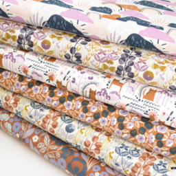Tissu Cotton and Steel, Penny Cress Garden motifs fleurs métalliques camel - oeko tex