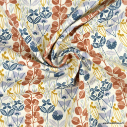 Tissu Cotton and Steel, Penny Cress Garden motifs fleurs métalliques camel - oeko tex