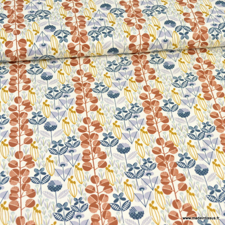Tissu Cotton and Steel, Penny Cress Garden motifs fleurs métalliques camel - oeko tex