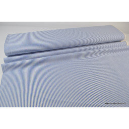 Popeline coton rayures bleues et blanches tissé teint .x1m