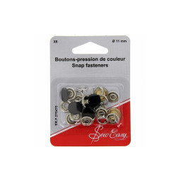 Bouton pression, Tissus légers - Noir - 15 mm x6
