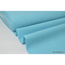 Tissu popeline coton uni tissé teint chambray coloris Turquoise x1m