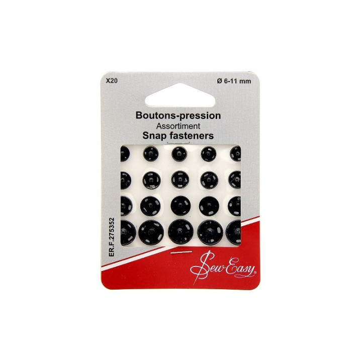 Assortiment boutons pressions à coudre 6-11 mm - Noir