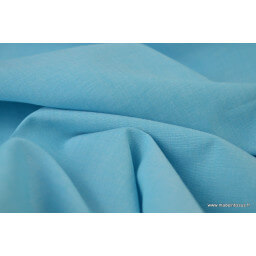 Tissu popeline coton uni tissé teint chambray coloris Turquoise x1m