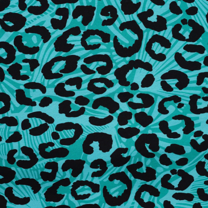 Tissu Sweat French Terry léopard fond bleu Tiffany