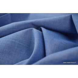 Tissu popeline coton uni tissé teint chambray coloris Bleu x1m