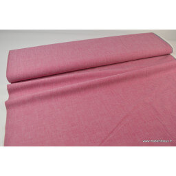 Tissu popeline coton uni tissé teint chambray coloris Cerise x1m