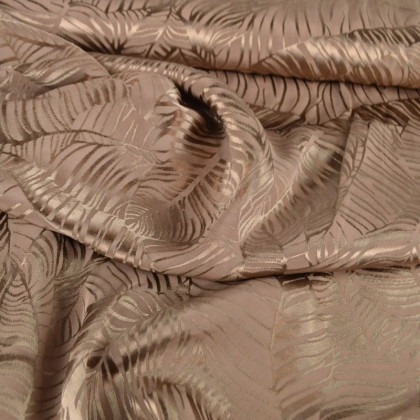 Tissu satin de viscose motif exotique fond taupe