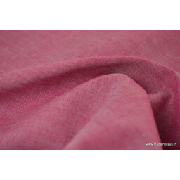 Tissu popeline coton uni tissé teint chambray coloris Cerise x1m