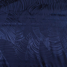 Tissu satin de viscose motif exotique fond bleu marine