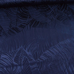 Tissu satin de viscose motif exotique fond bleu marine