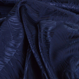 Tissu satin de viscose motif exotique fond bleu marine