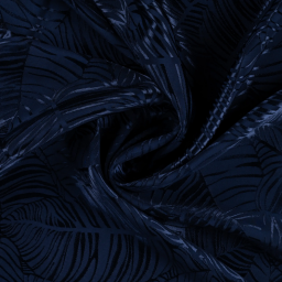 Tissu satin de viscose motif exotique fond bleu marine