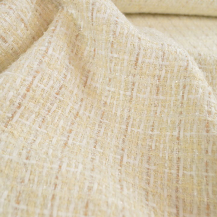 Tissu Tweed Lurex esprit Chanel - blanc cassé