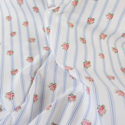 Tissu Batifolle en coton motif fleurs et rayures fond blanc - OEKO TEX
