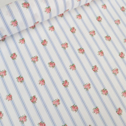 Tissu Batifolle en coton motif fleurs et rayures fond blanc - OEKO TEX
