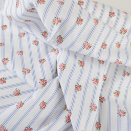 Tissu Batifolle en coton motif fleurs et rayures fond blanc - OEKO TEX
