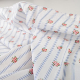 Tissu Batifolle en coton motif fleurs et rayures fond blanc - oeko tex