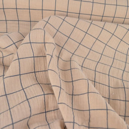 Double gaze Jacques à carreaux Galet et Indigo - OEKO TEX