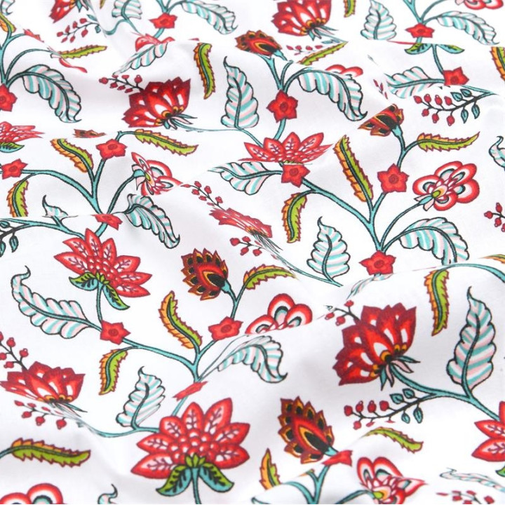 Tissu cretonne coton Persane motifs fleurs - oeko tex