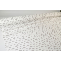 Tissu coton oeko tex imprimé nuages gris sur fond blanc