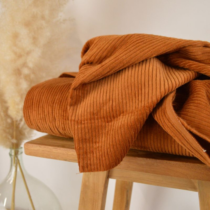 Tissu Velours cotelé grosses côtes Ecureuil - oeko tex