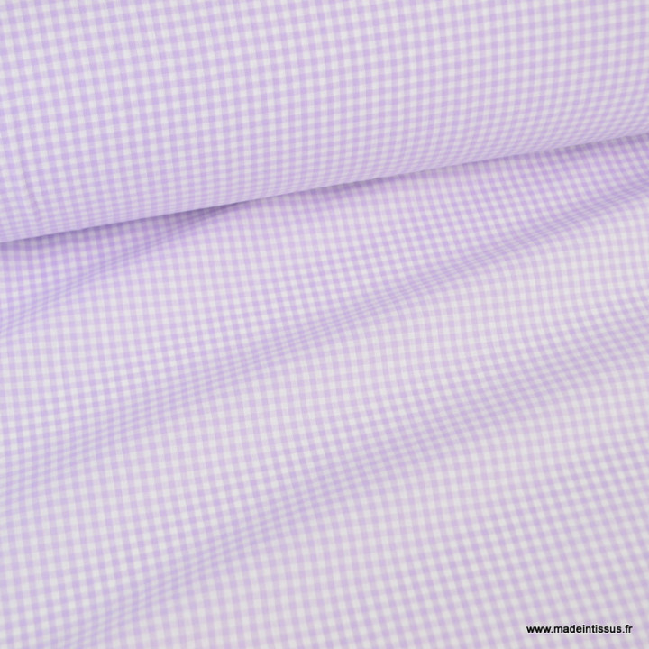 Tissu vichy petits carreaux en Lilas - Oeko tex