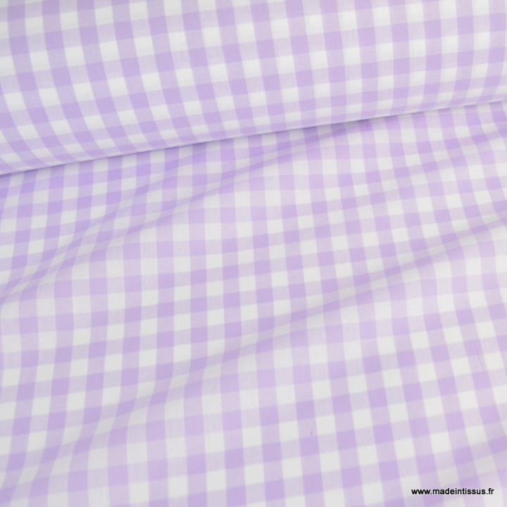 Tissu vichy grands carreaux sur Popeline Lilas - oeko tex