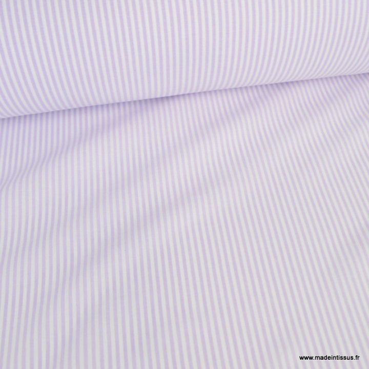 Tissu coton chambray à rayures - Lilas - oeko tex