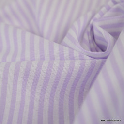 Tissu coton chambray à rayures - Lilas - OEKO TEX