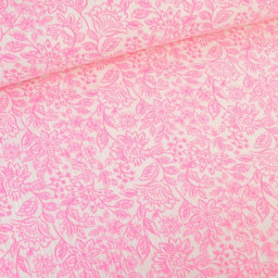 Tissu double gaze Alma motif fleurs roses fond blanc - OEKO TEX