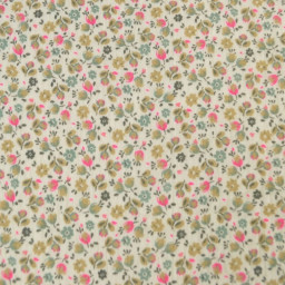 Tissu double gaze de coton Caseille fleurs rose fluo fond écru