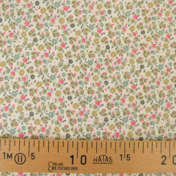 Tissu double gaze de coton Caseille fleurs rose fluo fond écru