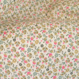 Tissu double gaze de coton Caseille fleurs rose fluo fond écru