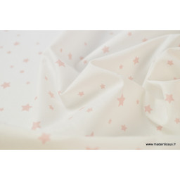 Tissu Coton oeko tex imprimé étoiles roses fond blanc