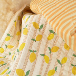 Tissu double gaze matelassé Lime motif citrons