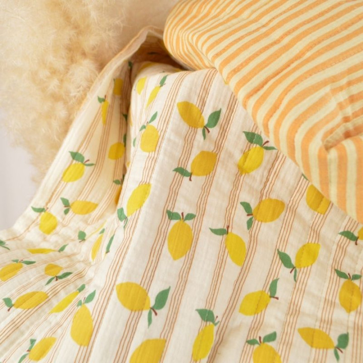 Tissu double gaze matelassé Lime motif citrons