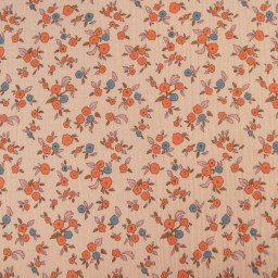Tissu double gaze de coton June fleurs fond rose skin