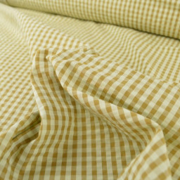 Tissu seersucker Eli Vichy petits carreaux - Vert clair et Bronze