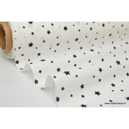 Tissu Coton oeko tex imprimé étoiles noir fond blanc